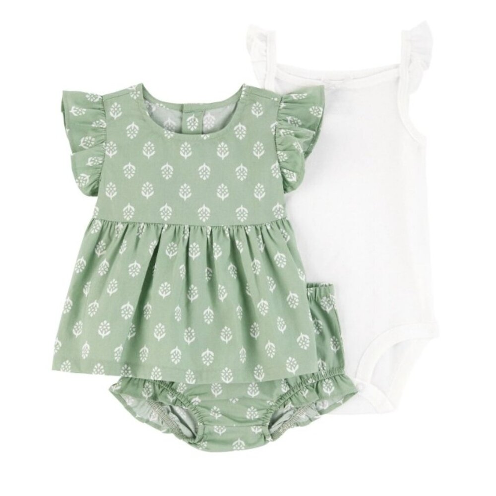 NWT Carter's Adorable Baby Girls 3-Piece Outfit Set Green/White